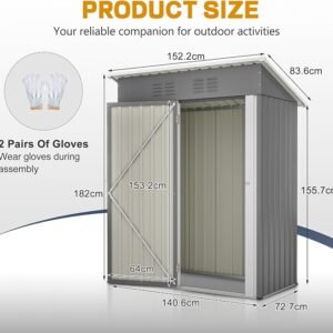 Ball & Cast 5 × 3 ft Metal Garden Shed with Lockable Doors & Sloping Roof – Grey