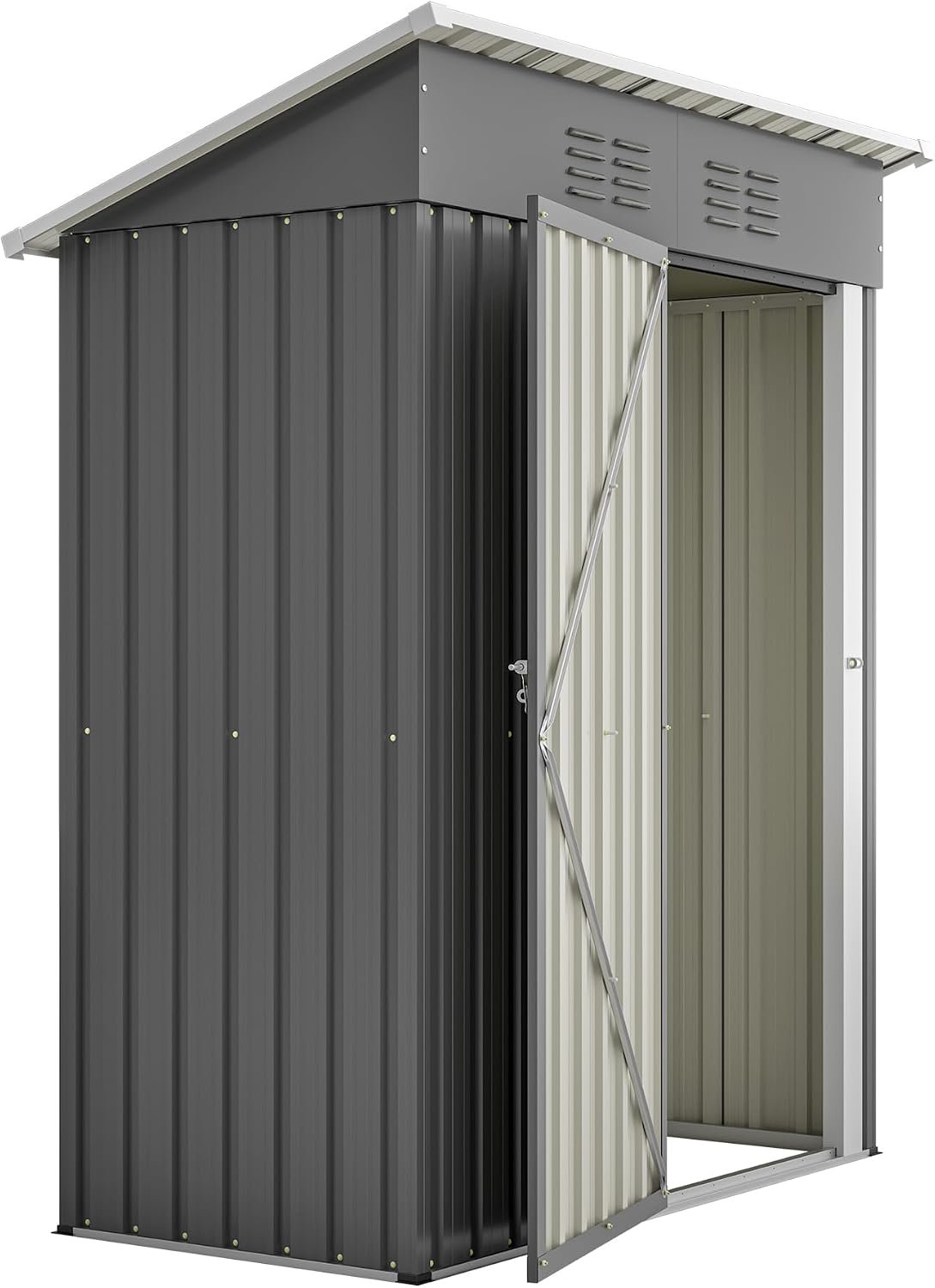 Ball & Cast 5 × 3 ft Metal Garden Shed with Lockable Doors & Sloping Roof – Grey - Image 2