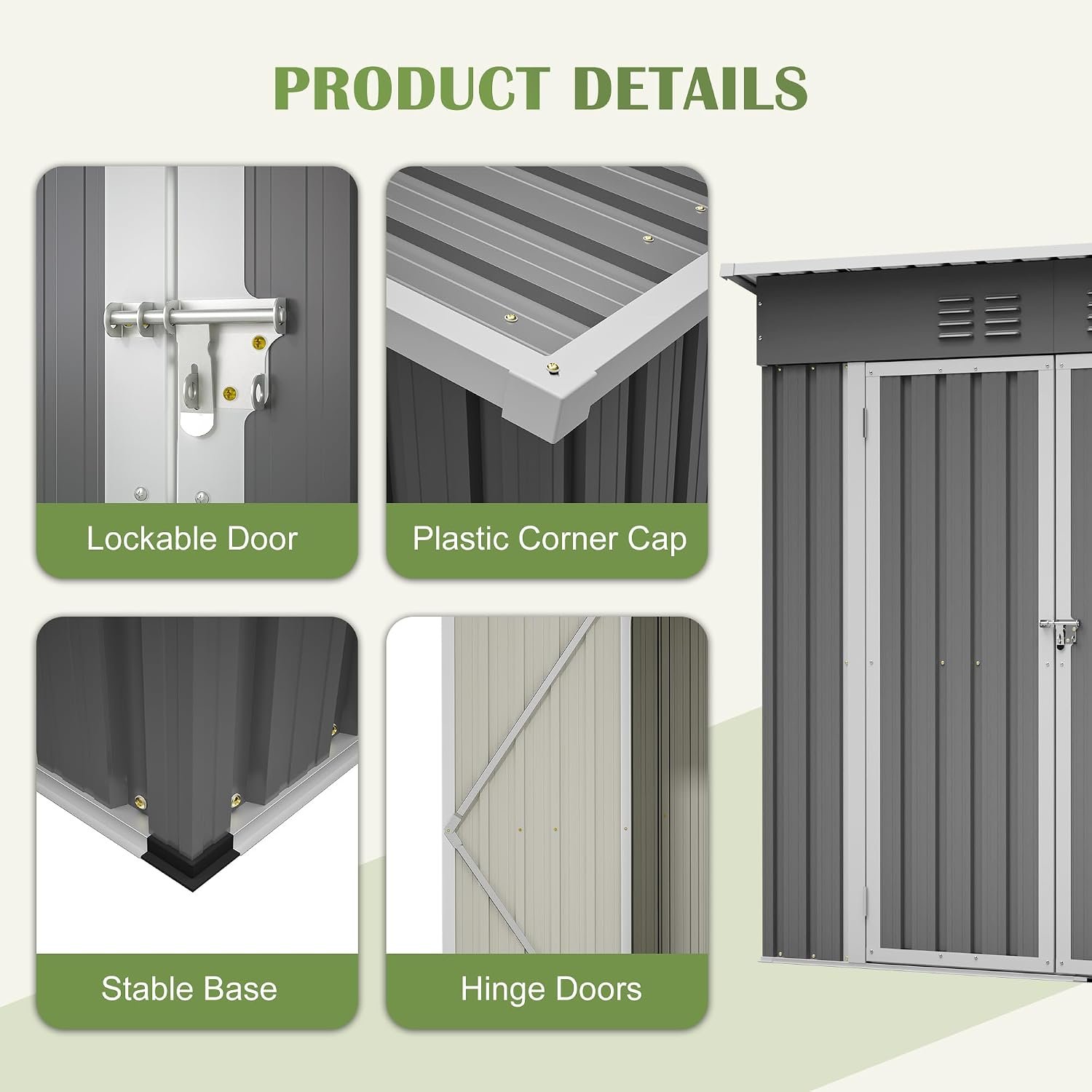 Ball & Cast 6 × 4 ft Metal Garden Shed with Lockable Doors – Brown/Grey - Image 2