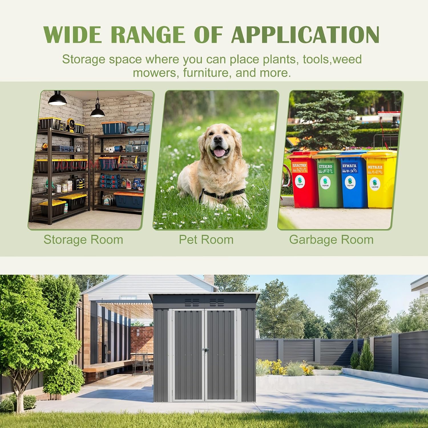 Ball & Cast 6 × 4 ft Metal Garden Shed with Lockable Doors – Brown/Grey - Image 4
