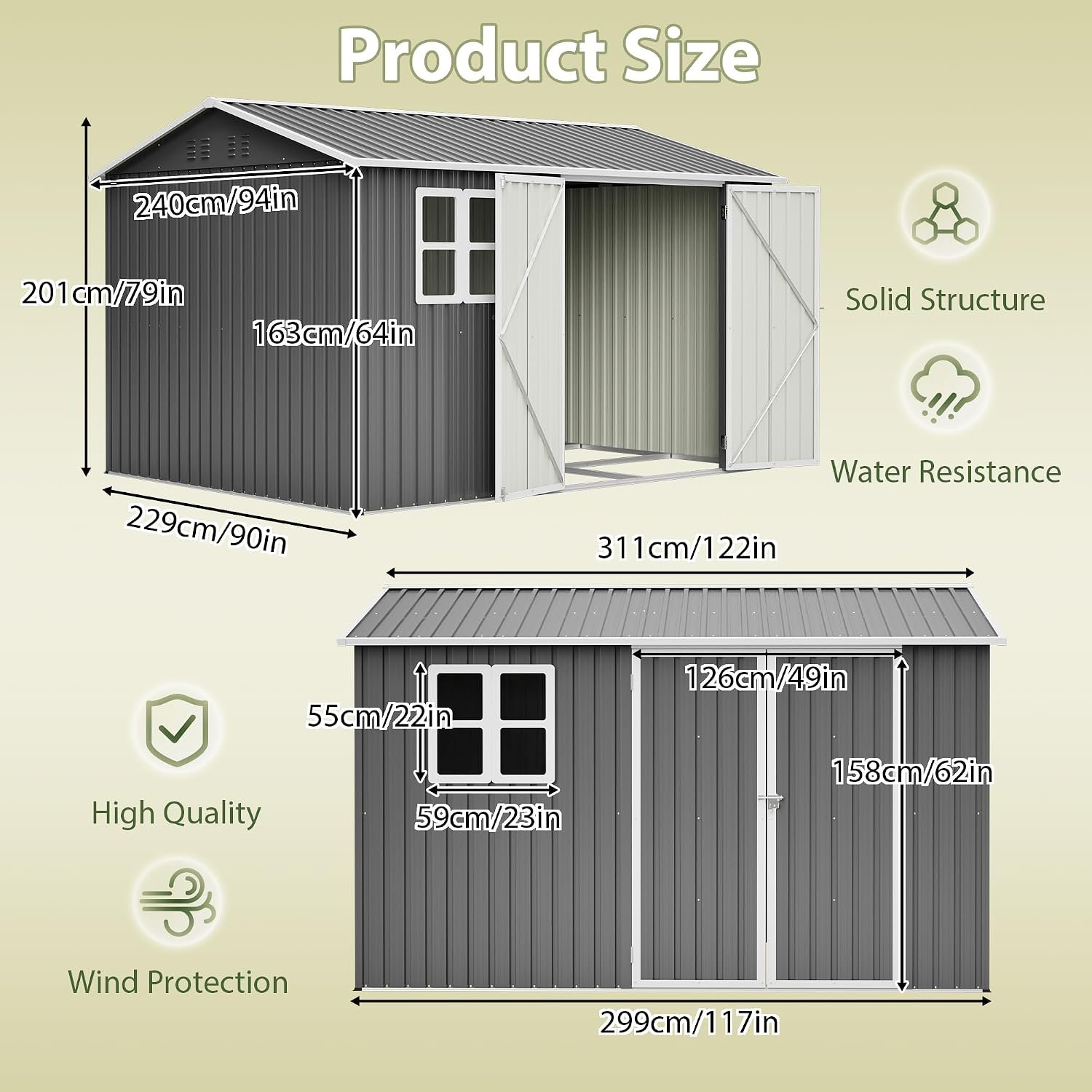 Ball & Cast 8 × 10 ft Galvanised Metal Garden Shed with Sliding Door – Grey - Image 5