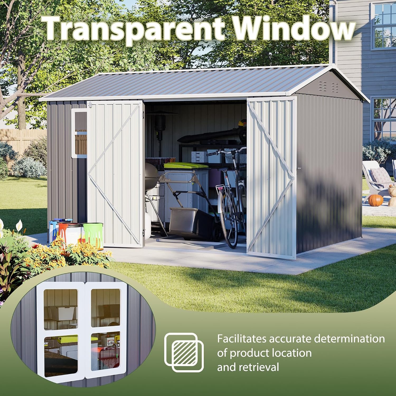 Ball & Cast 8 × 10 ft Galvanised Metal Garden Shed with Sliding Door – Grey - Image 2