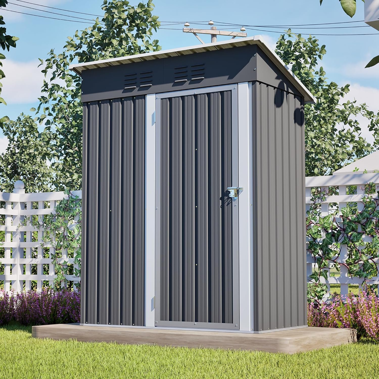 Ball & Cast 5 × 3 ft Metal Garden Shed with Lockable Doors & Sloping Roof – Grey - Image 3