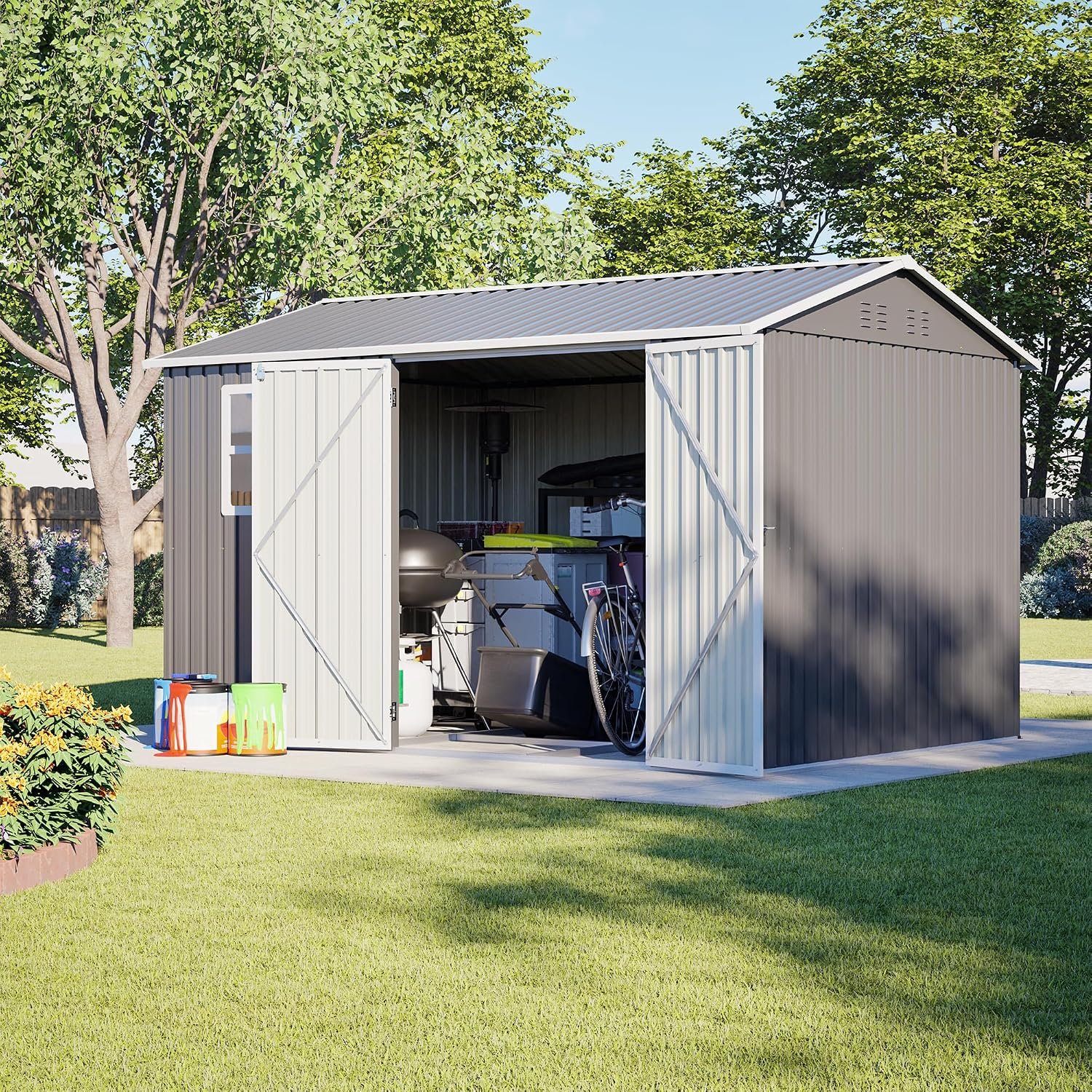 Ball & Cast 8 × 10 ft Galvanised Metal Garden Shed with Sliding Door – Grey - Image 3