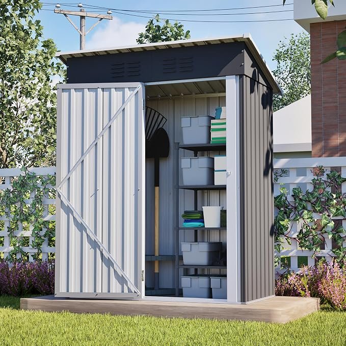 Ball & Cast 5 × 3 ft Metal Garden Shed with Lockable Doors & Sloping Roof – Grey - Image 6